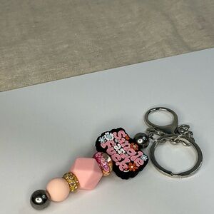 Adult sassy Pink and Black Keychain /purse charm with Beads